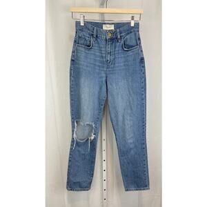 TRIARCHY Size 25 Distressed Knee Ankle Jeans Zip Fly Five Pocket High Rise Blue